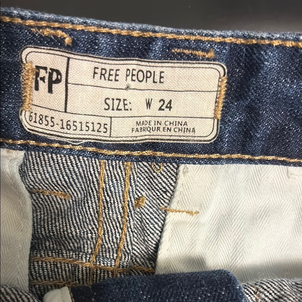 Free People Blue and White Jean Shorts High-Waisted Relaxed Fit - Picture 5 of 5
